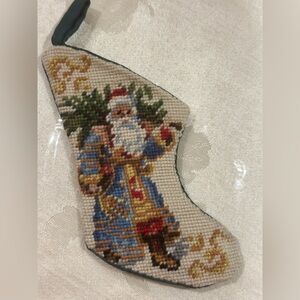 Handmade Christmas ornament with needlepoint mini stocking ornament/gift bag